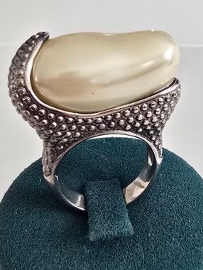 Silver-Tone Pearl Statement Ring
